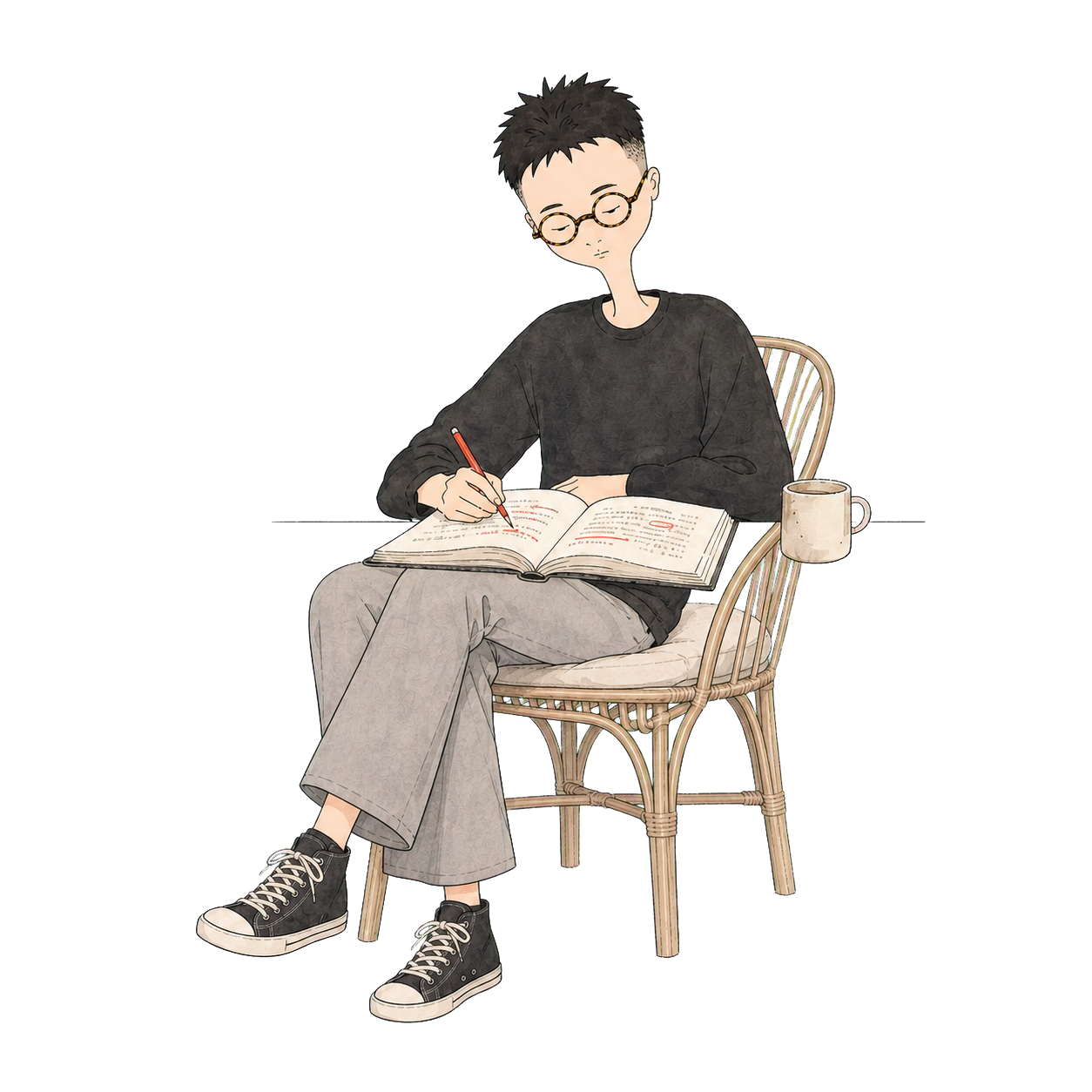 Kenny reading and annotating a book